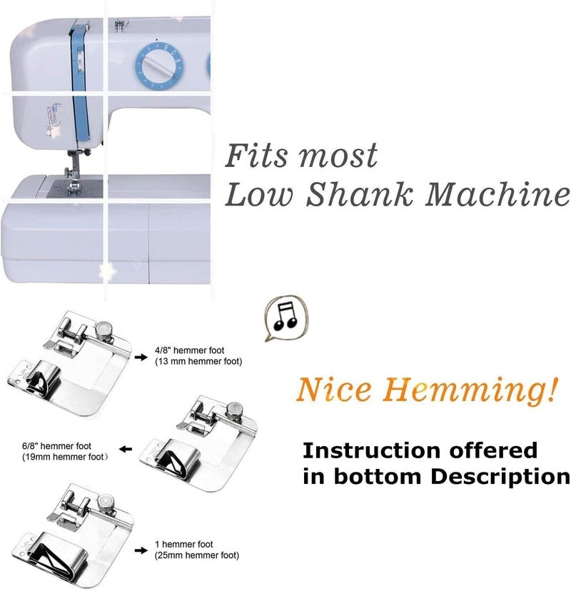 Windman 3 Sizes Wide Rolled Hem Pressure Foot Sewing Machine Presser Foot Hemmer Foot Set 1/2 Inch, 3/4 Inch, 1 Inch Low Shank Sewing Machine Presser Foot for Brother Singer - Image 5